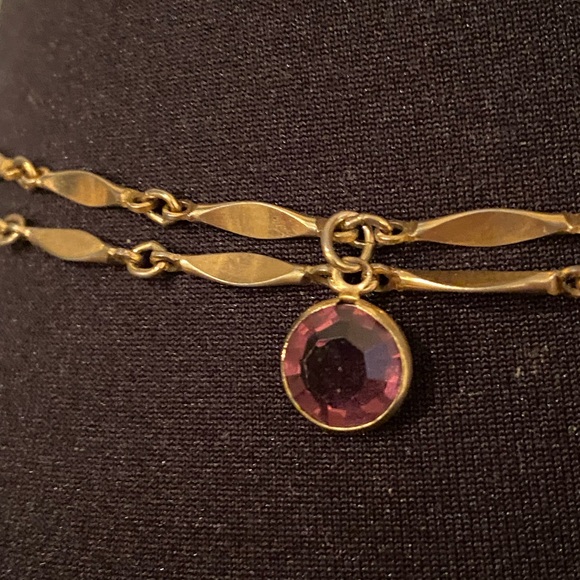 Long Layering Gold Chain Necklace with Purple Glass Beads - Picture 4 of 9
